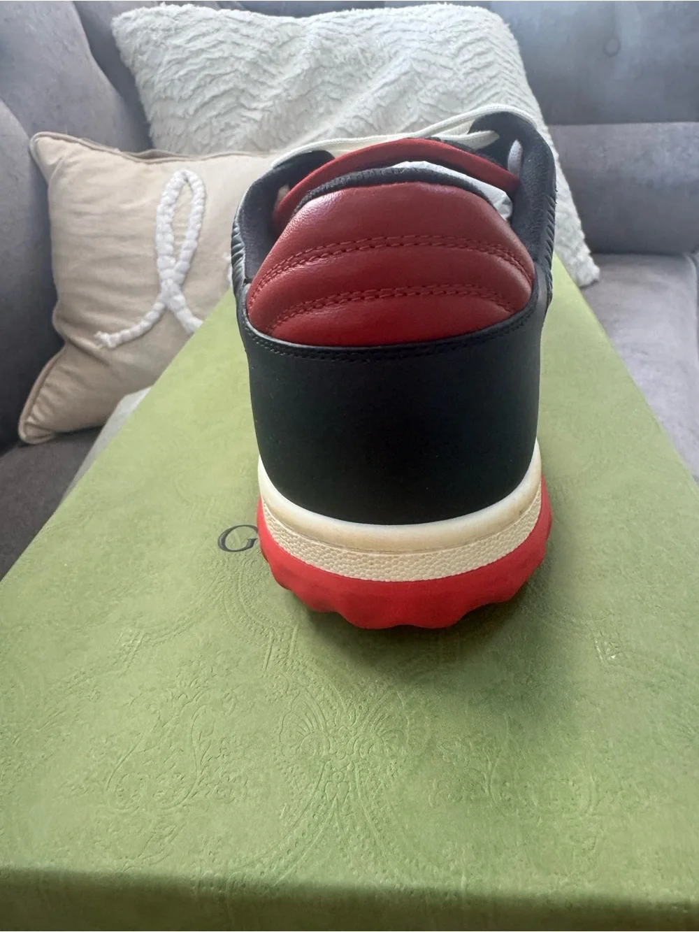 Gucci Men's Black, White & Red Low-Top Leather Sneaker